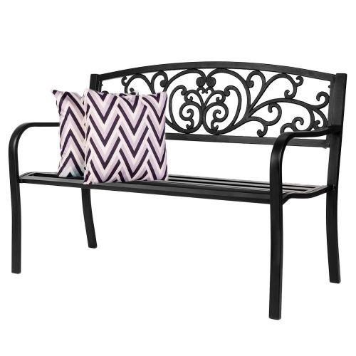  VINGLI 50 Patio Park Garden Bench Outdoor Metal Benches,Cast Iron Steel Frame Chair Front Porch Path Yard Lawn Decor Deck Furniture for 2-3 Person Seat