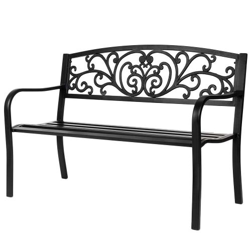  VINGLI 50 Patio Park Garden Bench Outdoor Metal Benches,Cast Iron Steel Frame Chair Front Porch Path Yard Lawn Decor Deck Furniture for 2-3 Person Seat