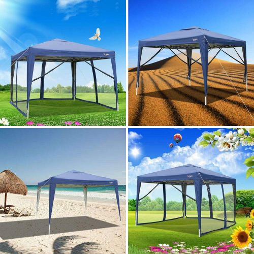  VINGLI 10x10 EZ POP UP Canopy Mesh Tent w/ 4pcs Anti-Mosquito Removable Sidewalls, 99% Anti-UV, Screen House Canopy (10x10 w/ 4 Sidewalls | Blue)