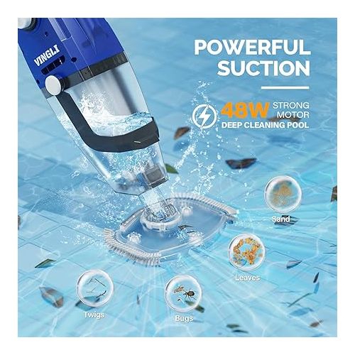  VINGLI Handheld Pool Vacuum,Swimming Pool Cleaner with Rechargeable Cordless Ideal for Above/In Ground Pool,Hot Tub and Spas (Blue&Grey)