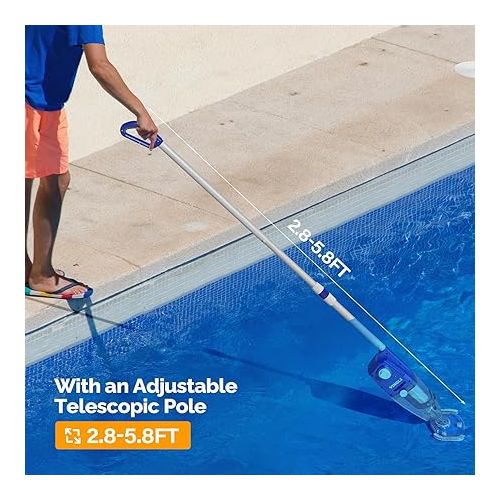  VINGLI Handheld Pool Vacuum,Swimming Pool Cleaner with Rechargeable Cordless Ideal for Above/In Ground Pool,Hot Tub and Spas (Blue&Grey)
