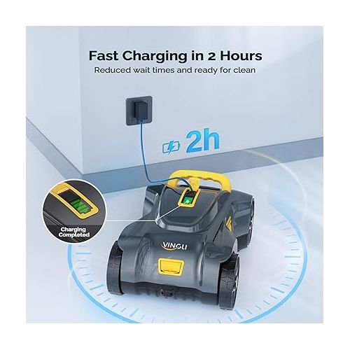  VINGLI Robotic Pool Vacuum Cordless Automatic Swimming Pool Cleaner Charging for 2 Hour Up to 900 Sq.Ft for Above Ground Pools/Inground Pools ，Auto-Docking