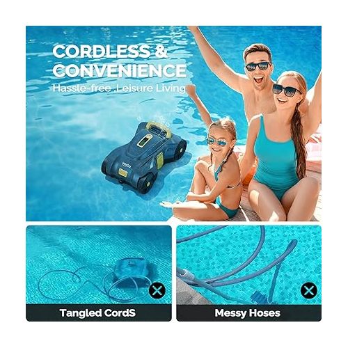  VINGLI Robotic Pool Vacuum Cordless Automatic Swimming Pool Cleaner Charging for 2 Hour Up to 900 Sq.Ft for Above Ground Pools/Inground Pools ，Auto-Docking