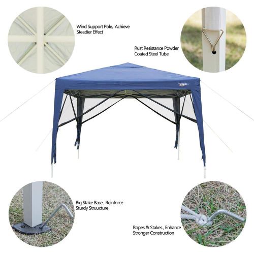 [아마존베스트]VINGLI 10x10/ 10x20 EZ Pop Up Canopy Tent w/Removable Zippered Mesh Sidewalls & Portable Wheeled Carrying Bag, for Patio/Gazebo/Camping/Outdoor Activities, UV Coated Sun Shade Shel