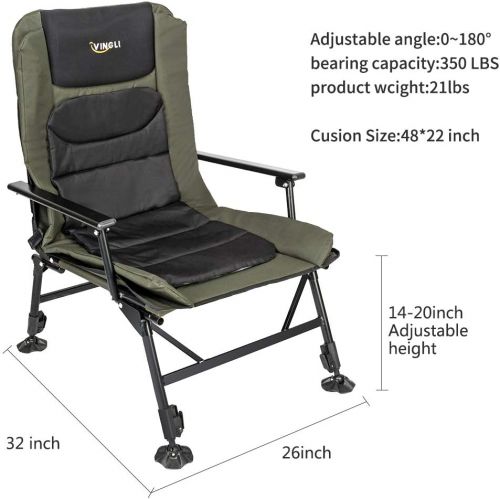  VINGLI Oversized Fishing Chair Heavy Duty Support 440 LBS, 160° Freely Adjustable Reclining Folding Chairs, Lounge Travel Outdoor Seat with High Back for Fishing Camping or Leisure