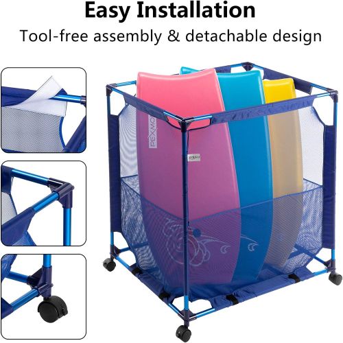  VINGLI Modern Pool Storage Organizer Bin Rolling Cart Poolside Mesh Container for Your Home Garage, Shed, Children Playroom or Pool Toys Goggle Balls Float Container Blue 36x24x36