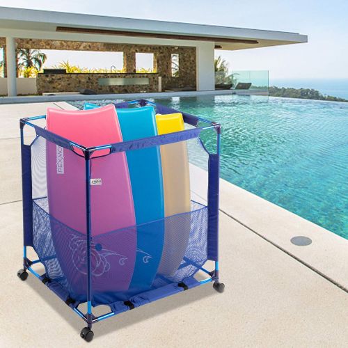  VINGLI Modern Pool Storage Organizer Bin Rolling Cart Poolside Mesh Container for Your Home Garage, Shed, Children Playroom or Pool Toys Goggle Balls Float Container Blue 36x24x36