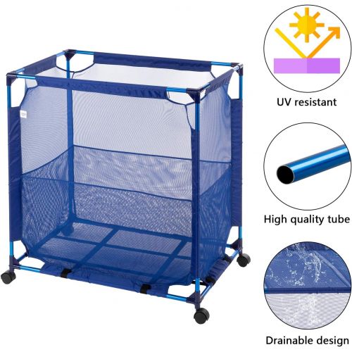  VINGLI Modern Pool Storage Organizer Bin Rolling Cart Poolside Mesh Container for Your Home Garage, Shed, Children Playroom or Pool Toys Goggle Balls Float Container Blue 36x24x36