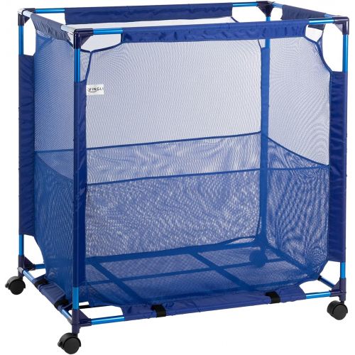  VINGLI Modern Pool Storage Organizer Bin Rolling Cart Poolside Mesh Container for Your Home Garage, Shed, Children Playroom or Pool Toys Goggle Balls Float Container Blue 36x24x36