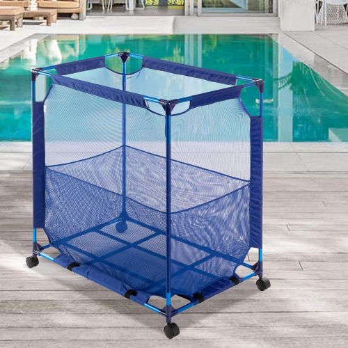  VINGLI Modern Pool Storage Organizer Bin Rolling Cart Poolside Mesh Container for Your Home Garage, Shed, Children Playroom or Pool Toys Goggle Balls Float Container Blue 36x24x36