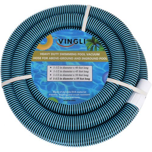  VINGLI 1-1/2-Inch by 55-Feet Pool Hose Commercial In-Ground and Above-Ground Pool Swimming Pool Vacuum Hose, Blue