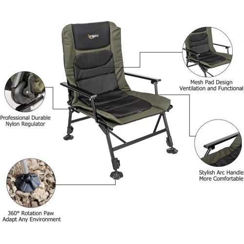  VINGLI Professional Fishing Chair Foldable,180° Adjustable Reclining Mesh Padded Back,Outdoor Heavy Duty Camping/Picnic/Hiking/Beach Stool Chair,Support 350LBS,w/Steel Armrest Chai