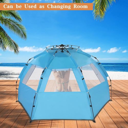  VINGLI Beach Tent 3-4 Person Sun Shade Shelter, Portable Outdoor Beach Shade Tent, UV Protection for Camping, Outdoor, Beach with Carry Bag