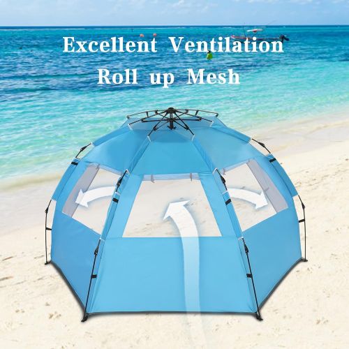  VINGLI Beach Tent 3-4 Person Sun Shade Shelter, Portable Outdoor Beach Shade Tent, UV Protection for Camping, Outdoor, Beach with Carry Bag