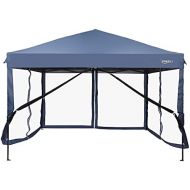 VINGLI 10x10ft Easy Pop Up Canopy Tent w/ 4 Removable Zippered Mesh Sidewalls for Patio/ Gazebo/ Camping/ Outdoor Activities, UV Coated Sun Shade Shelter, Blue