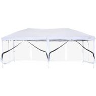 VINGLI 10x20ft Easy Pop Up Canopy Tent w/ 6 Removable Zippered Mesh Sidewalls & Portable Wheeled Carrying Bag, for Patio/ Gazebo/ Camping/ Outdoor Activities, White UV Coated Sun S