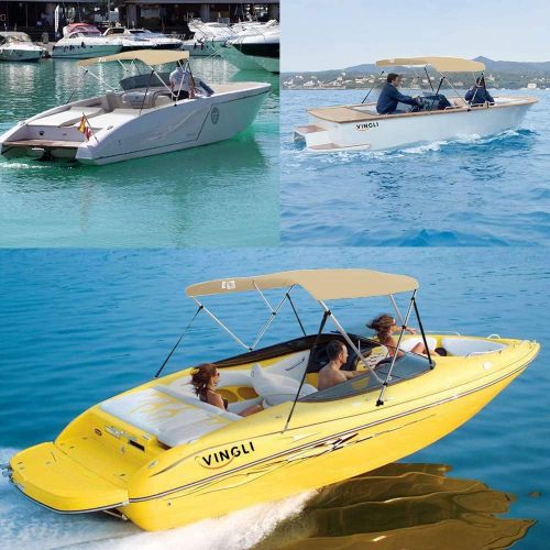  [아마존베스트]VINGLI 3-4 Bow Bimini Top Boat Cover Sun Shade Boat Canopy Waterproof Stainless Aluminum Frame with Storage Boot for Outdoor
