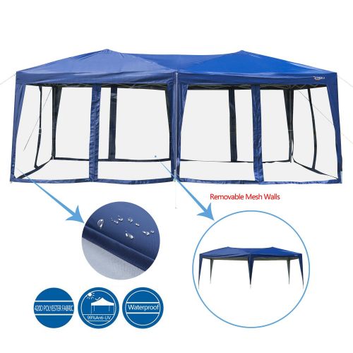  VINGLI 10 x 20 Pop Up Canopy Tent Mesh Sidewalls, Anti-Mosquito Screen Houses,Instant Setup Gazebos, 6 Translucent Sides Doors Sturdier Frame Anti-UV, Heavy Duty Wheeled Carrying B