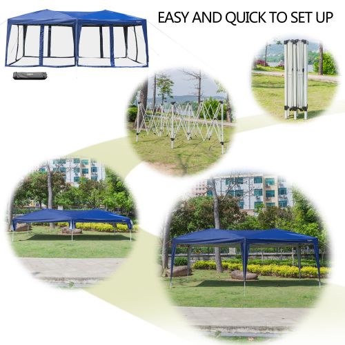  VINGLI 10 x 20 Pop Up Canopy Tent Mesh Sidewalls, Anti-Mosquito Screen Houses,Instant Setup Gazebos, 6 Translucent Sides Doors Sturdier Frame Anti-UV, Heavy Duty Wheeled Carrying B