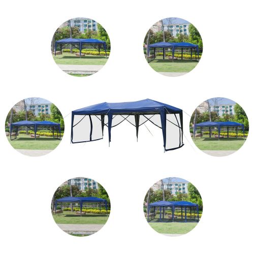  VINGLI 10 x 20 Pop Up Canopy Tent Mesh Sidewalls, Anti-Mosquito Screen Houses,Instant Setup Gazebos, 6 Translucent Sides Doors Sturdier Frame Anti-UV, Heavy Duty Wheeled Carrying B