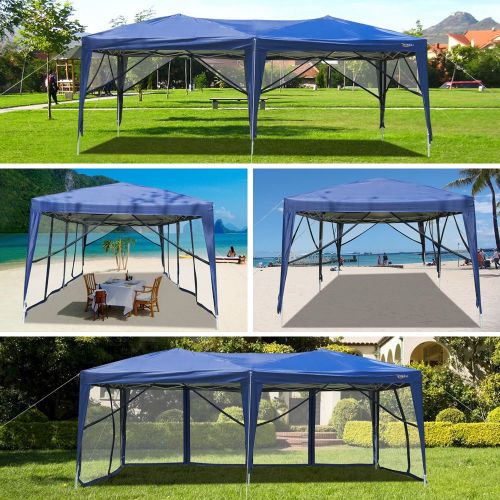  VINGLI 10 x 20 Pop Up Canopy Tent Mesh Sidewalls, Anti-Mosquito Screen Houses,Instant Setup Gazebos, 6 Translucent Sides Doors Sturdier Frame Anti-UV, Heavy Duty Wheeled Carrying B