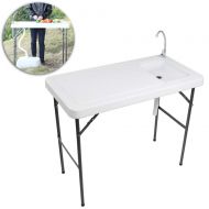 VINGLI Outdoor Folding Fish and Game Cleaning Table w/Sink| Portable & Durable, Standard Garden Connection, Upgraded Drainage Hose, Stainless Steel Faucet