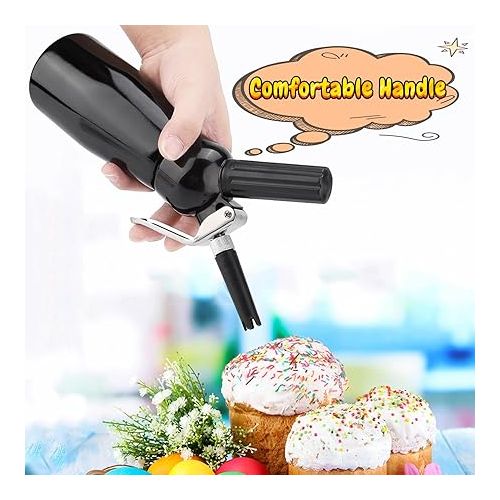  Whipped Cream Dispenser, Aluminum Whipped Cream Maker, 250ml Portable Whip Cream Canister, Cream Whipper with 3 Nozzles and Brush (Not Include Cream Charger) (Black)
