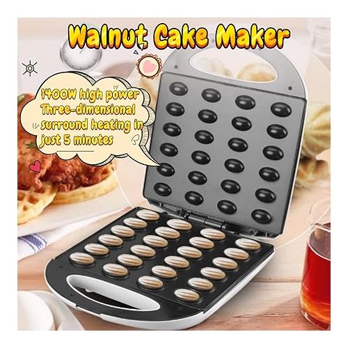  Electric Walnut Cake Maker, 24 PCS Automatic Mini Waffle Maker, 1400W Walnut Cake Maker Machine Non Stick Panel with Temperature Control (US Plug 110V) (US Plug 110V)