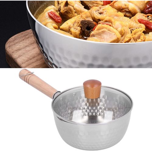  VINGVO Milk Pot, DoubleSided Olecranon Diversion Port Cookware 304 Stainless Steel Japanese Style With Wood Handle For Electric Ceramic Stove For Pouring Soup