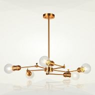 5-Light Sputnik Chandelier Lighting VINLUZ Brushed Brass Modern Pendant Lights Vintage Semi Flush Mount Ceiling Light for Dining Room Bed Room Kitchen Room