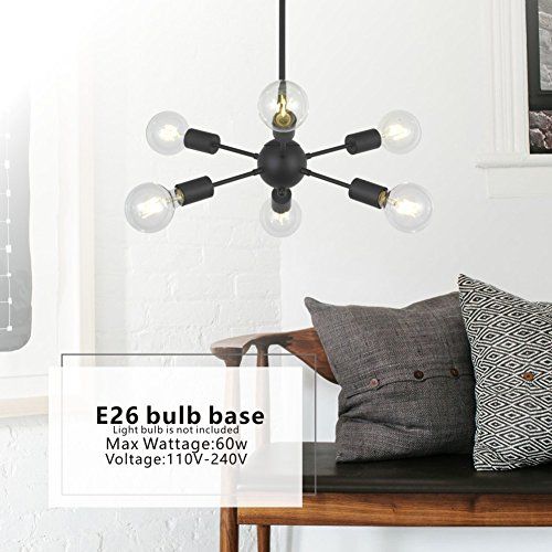  VINLUZ Modern Pendant Lighting 6 Lights Black Starburst Sputnik Chandelier Retro Ceiling Light Fixture for Kitchen Dining Room Foyer Living Room by TUDOLIGHT