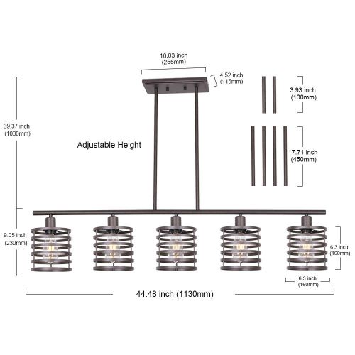  VINLUZ 5 Light Contemporary Linear Chandelier Oil Rubbed Bronze Metal Cage Table Light Kitchen Island Pendant Lighting Rustic Farmhouse Ceiling Light Fixtures Hanging Liviing Room