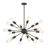 VINLUZ Mid Century 18 Light Mobile Sputnik Chandelier Lighting Modern Pendant Lights Black Color for Kitchen Foyer Dining Room Vintage Ceiling Light Fixture UL Listed