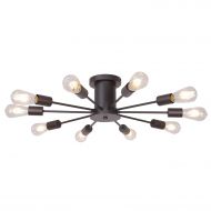 VINLUZ 10 Lights Modern Sputnik Chandelier Oil Rubbed Bronze Flush Mount Ceiling Light Rustic Chandelier for Bedroom Kitchen Dining Room Living Room