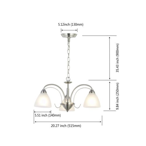  VINLUZ Modern Chandeliers Brushed Nickel 3 Lights Pendant Lighting Mid Century Ceiling Light Fixtures Rustic Chandelier Lighting for Bedroom Foyer Hallway Kitchen