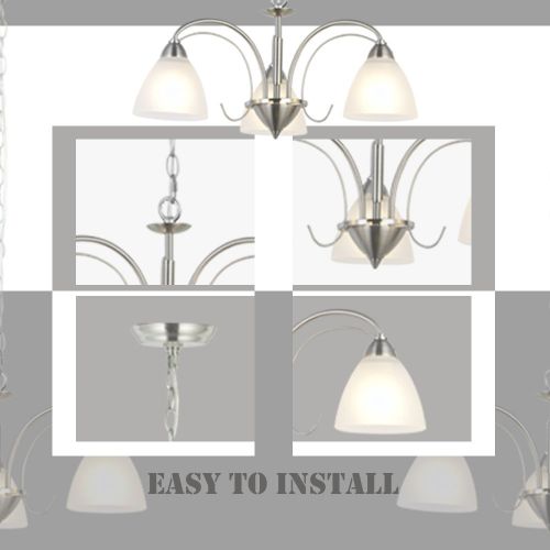  VINLUZ Modern Chandeliers Brushed Nickel 3 Lights Pendant Lighting Mid Century Ceiling Light Fixtures Rustic Chandelier Lighting for Bedroom Foyer Hallway Kitchen