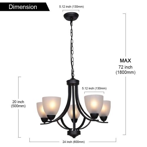  VINLUZ 5 Light Shaded Contemporary Chandeliers with Alabaster Glass Black Rustic Light Fixtures Ceiling Hanging Mid Century Modern Pendant Lighting for Dining Room Foyer Bedroom Li