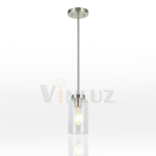  VINLUZ One Light Chandeliers Modern Clear Glass Pendant Lighting Brushed Nickel Dining Room Lighting Fixtures Hanging Contemporary Lamp Semi Flush Mount Ceiling Lights