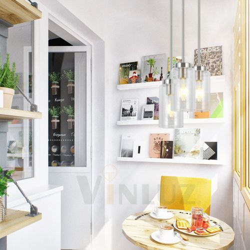  VINLUZ One Light Chandeliers Modern Clear Glass Pendant Lighting Brushed Nickel Dining Room Lighting Fixtures Hanging Contemporary Lamp Semi Flush Mount Ceiling Lights