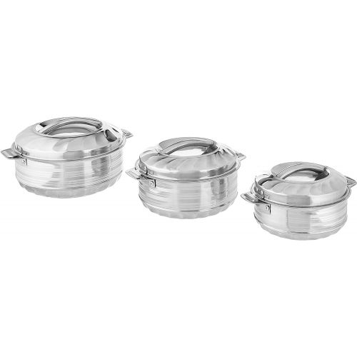  [아마존베스트]Vinod 3-Piece Insulated Casserole Food Warmer/Cooler Hot Pot Gift Set, 1000mL+1500mL+2500mL, Stainless Steel
