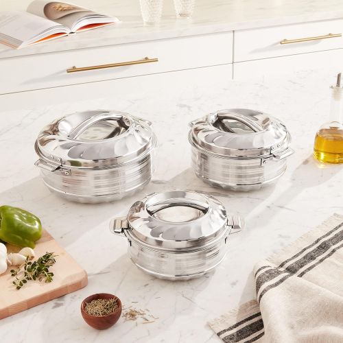  [아마존베스트]Vinod 3-Piece Insulated Casserole Food Warmer/Cooler Hot Pot Gift Set, 1000mL+1500mL+2500mL, Stainless Steel