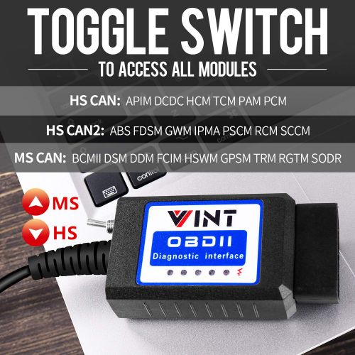  VINTscan FORScan OBD2 Adapter, VINT-TT55502 ELMconfig ELM327 modified For all Windows compatible with Ford Cars F150 F250 and Light Pickup Truck Scan Tool, Code Reader MS-CAN HS-CAN Switch