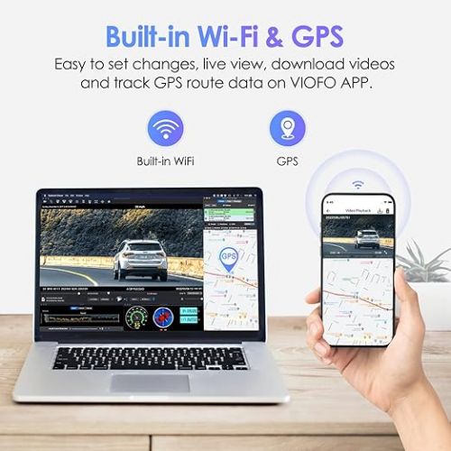  VIOFO Dual Dash Cam, 2K 1440P 60fps+1080P 30fps Front and Rear Dash Camera with Wi-Fi GPS, Parking Mode, Emergency Recording, Super Capacitor, Motion Detection (A129 Plus Duo)