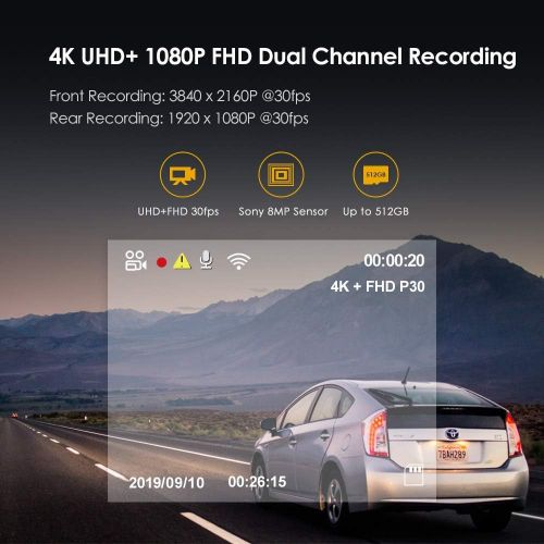  [아마존핫딜][아마존 핫딜] VIOFO A129 Pro Duo 4K Dual Dash Cam 3840 x 2160P Ultra HD 4K Front and 1080P Rear Car WiFi Dash Camera Sony 8MP Sensor GPS, Buffered Parking Mode, G-Sensor, Motion Detection, WDR,