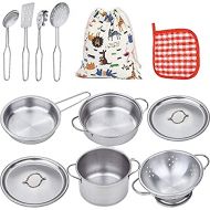 VIPAMZ My First Play Kitchen Pretend Cooking Toy Cookware playset for Kids 11-Pieces Set Stainless Steel Pots and Pans Utensils-Dishwasher Safe