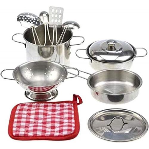  VIPAMZ My First Play Kitchen Pretend Cooking Toy Cookware playset for Kids 11-Pieces Set Stainless Steel Pots and Pans Utensils-Dishwasher Safe