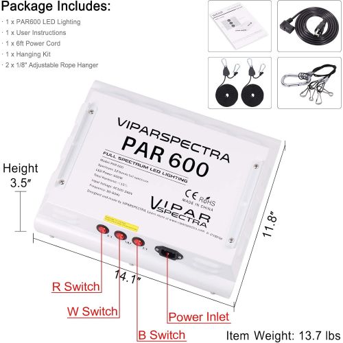  [아마존핫딜][아마존 핫딜] VIPARSPECTRA PAR600 600W 12-Band LED Grow Light - 3-Switches Full Spectrum for Indoor Plants Veg and Flower