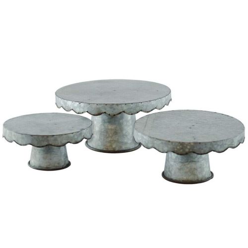  VIPSSCI Set of 3 Galvanized Metal Cake Stand Assorted Sized Stands with Scalloped Edges