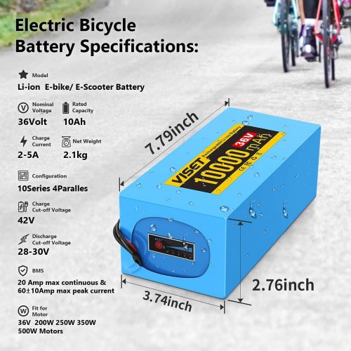  VISET LI VISET Ebike Battery 36V 48V 20Ah 14Ah 10Ah Electric Bike Lithium Battery with 2Ah Charger for 350W 450W 750W 500W 800W Electric Bicycle Motor