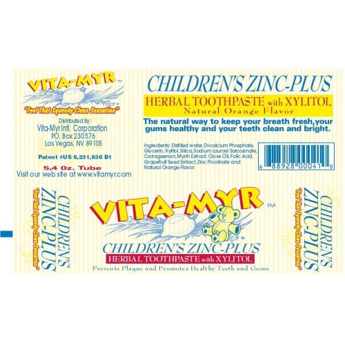  12 Pk VITA-MYR Childrens Xylitol Orange Natural Toothpaste 5.4 Oz - Gluten Free, Vegan, No...